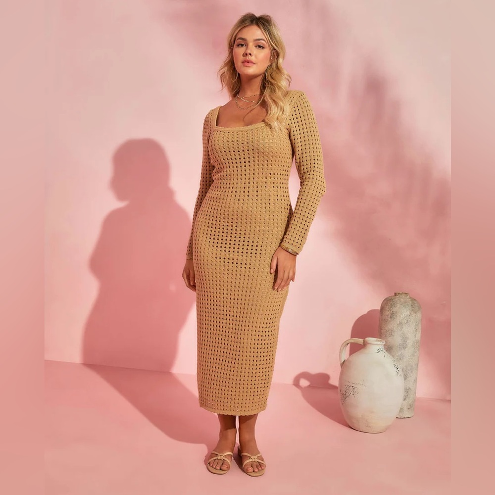 Vici Seychelles Cotton Blend Crochet Knit Midi Dress